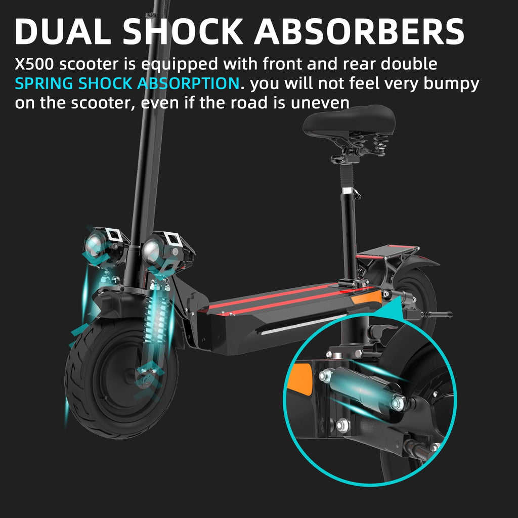 AJOOSOS X500 Electric Scooter with Seat - 40 mph Max Speed, 40 Miles Long Range, 2000W Dual Motor, 300lbs Max Load, Foldable E Scooter for Adults
