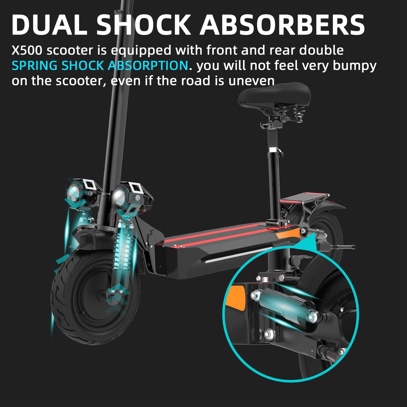AJOOSOS X500 Electric Scooter with Seat - 40 mph Max Speed, 40 Miles Long Range, 2000W Dual Motor, 300lbs Max Load, Foldable E Scooter for Adults