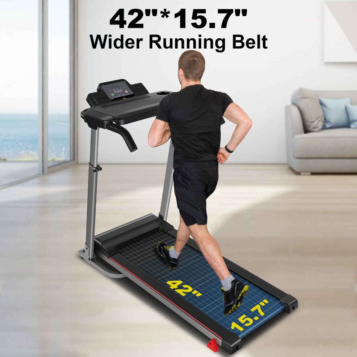 ADNOOM 300Lbs Treadmill with Desk - 2.5 HP Portable Folding Treadmill for Home, Running Machine with Incline（Gray）