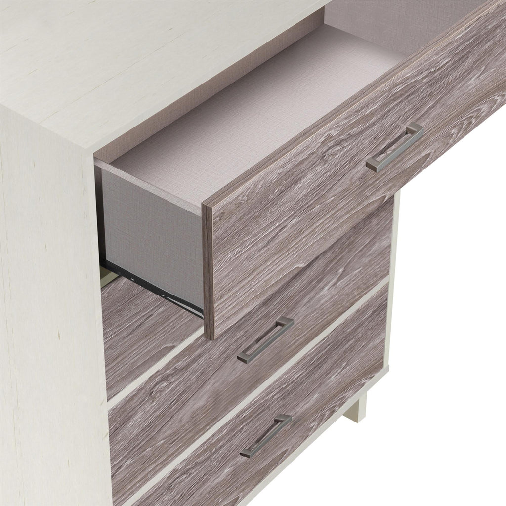 Ameriwood Home Lennon Tall 5 Drawer Dresser, Medium Brown and Faux Rattan