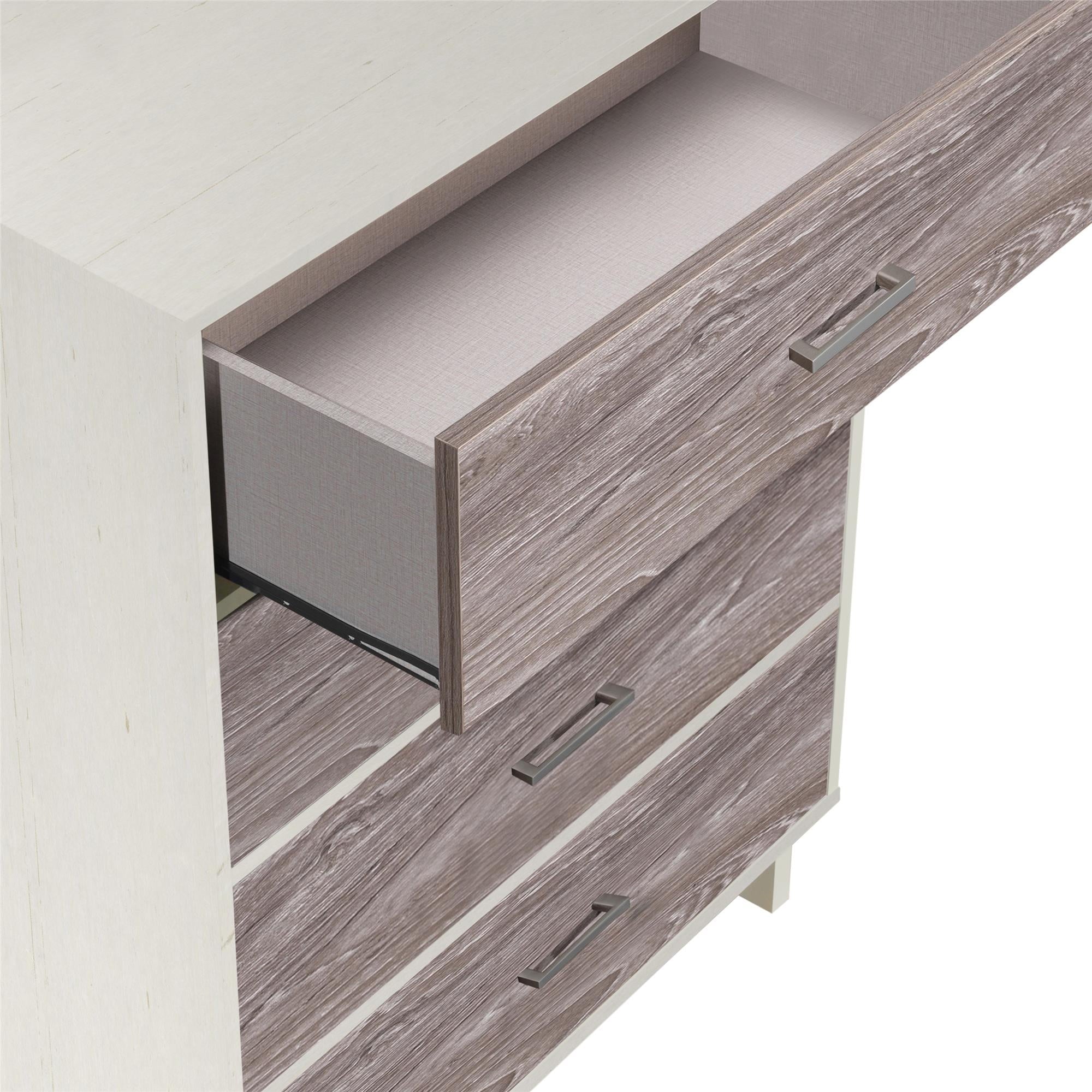 Ameriwood Home Lennon Tall 5 Drawer Dresser, Medium Brown and Faux Rattan