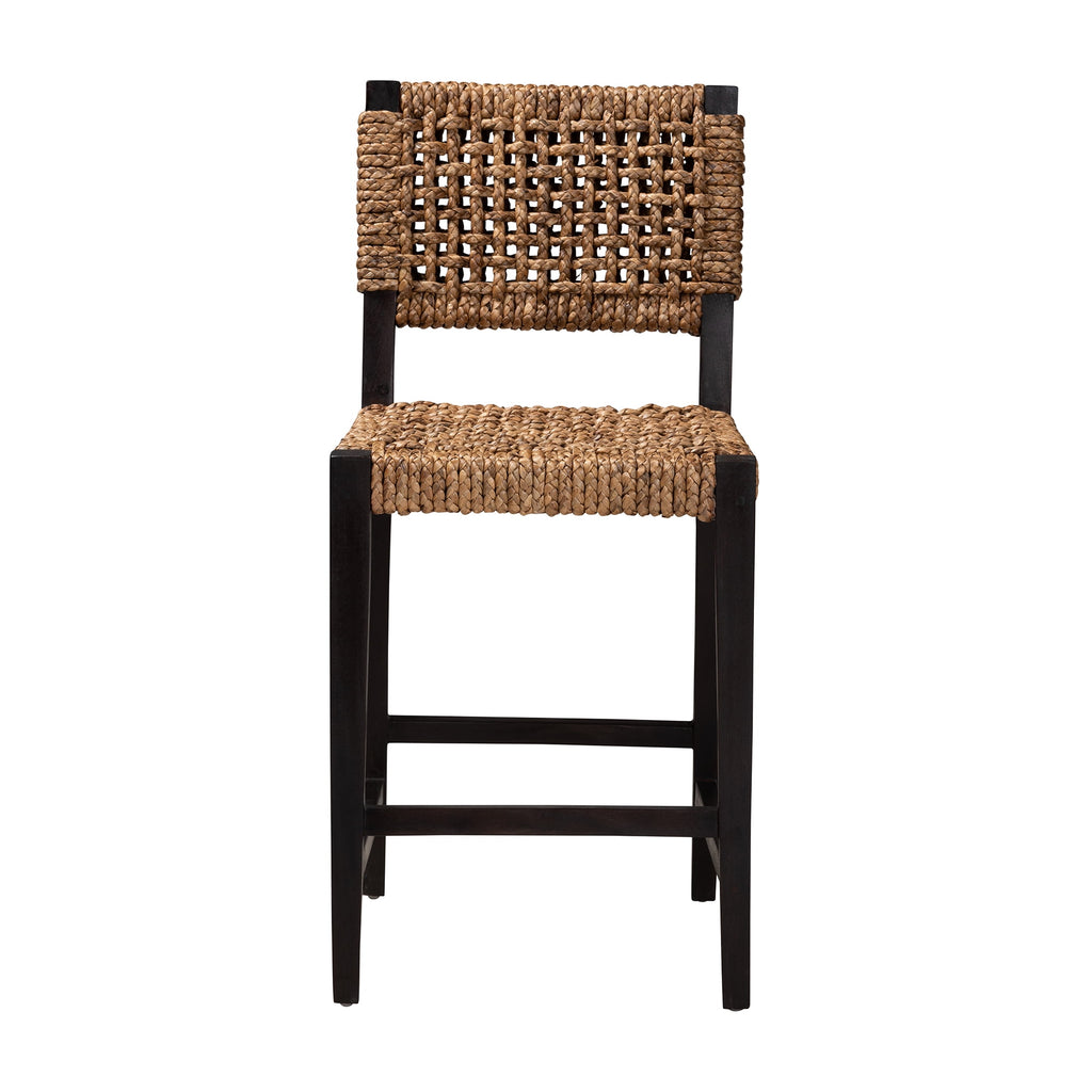 bali & pari Alise Mahogany wood and Seagrass BOHO Counter Stool, Natural Brown