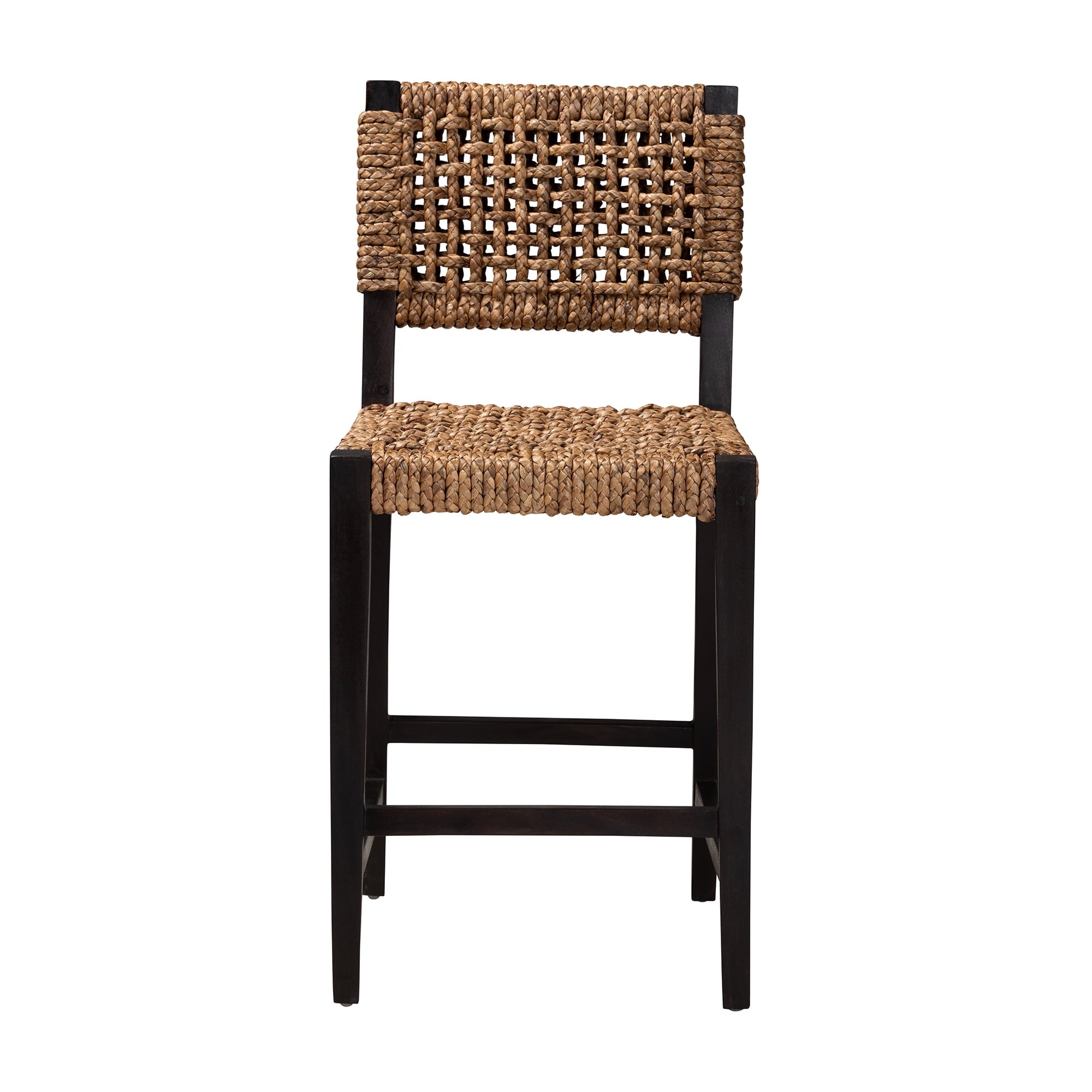 bali & pari Alise Mahogany wood and Seagrass BOHO Counter Stool, Natural Brown