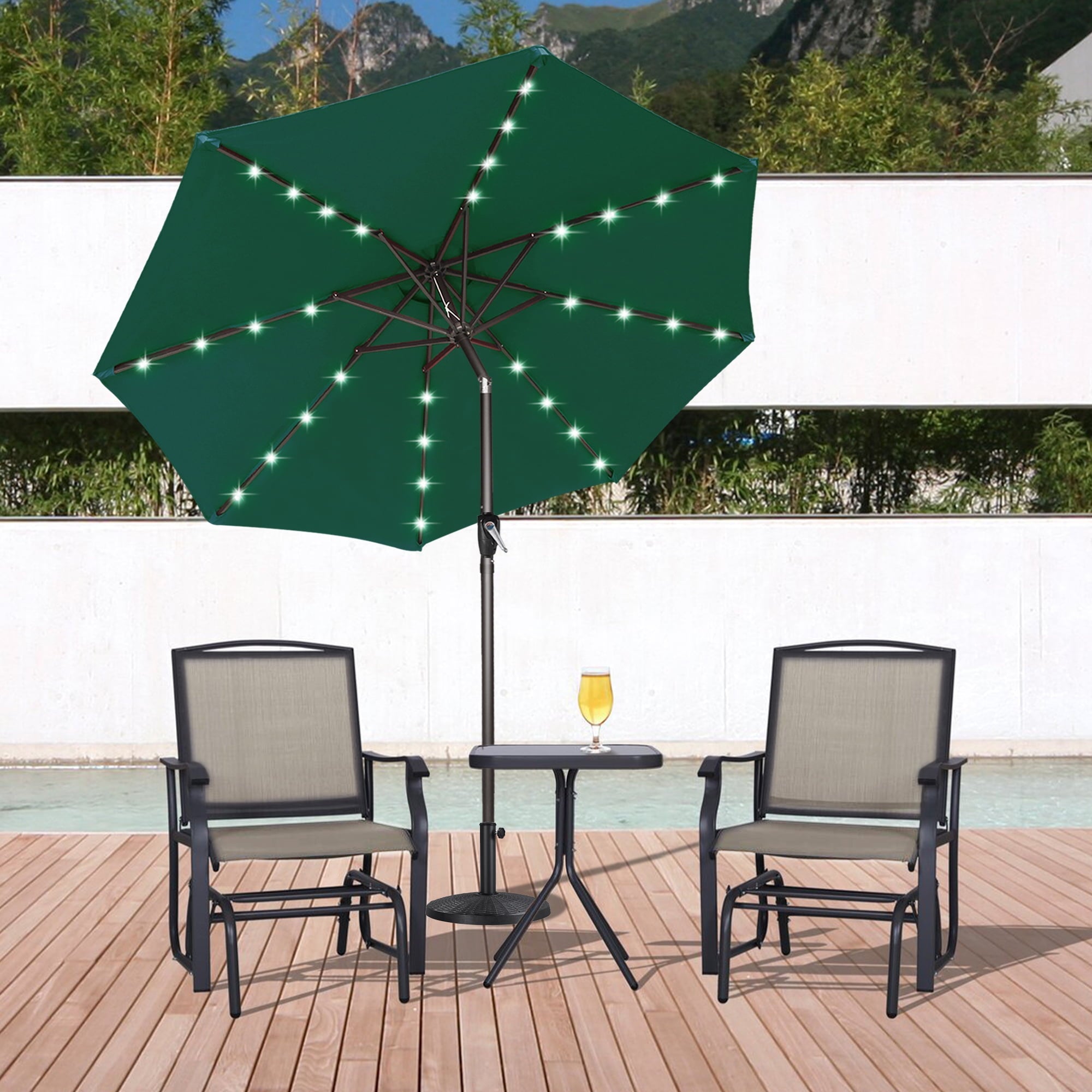 ABCCANOPY 7.5ft Patio Solar Umbrella LED Outdoor Umbrella with Tilt and Crank, Turquoise