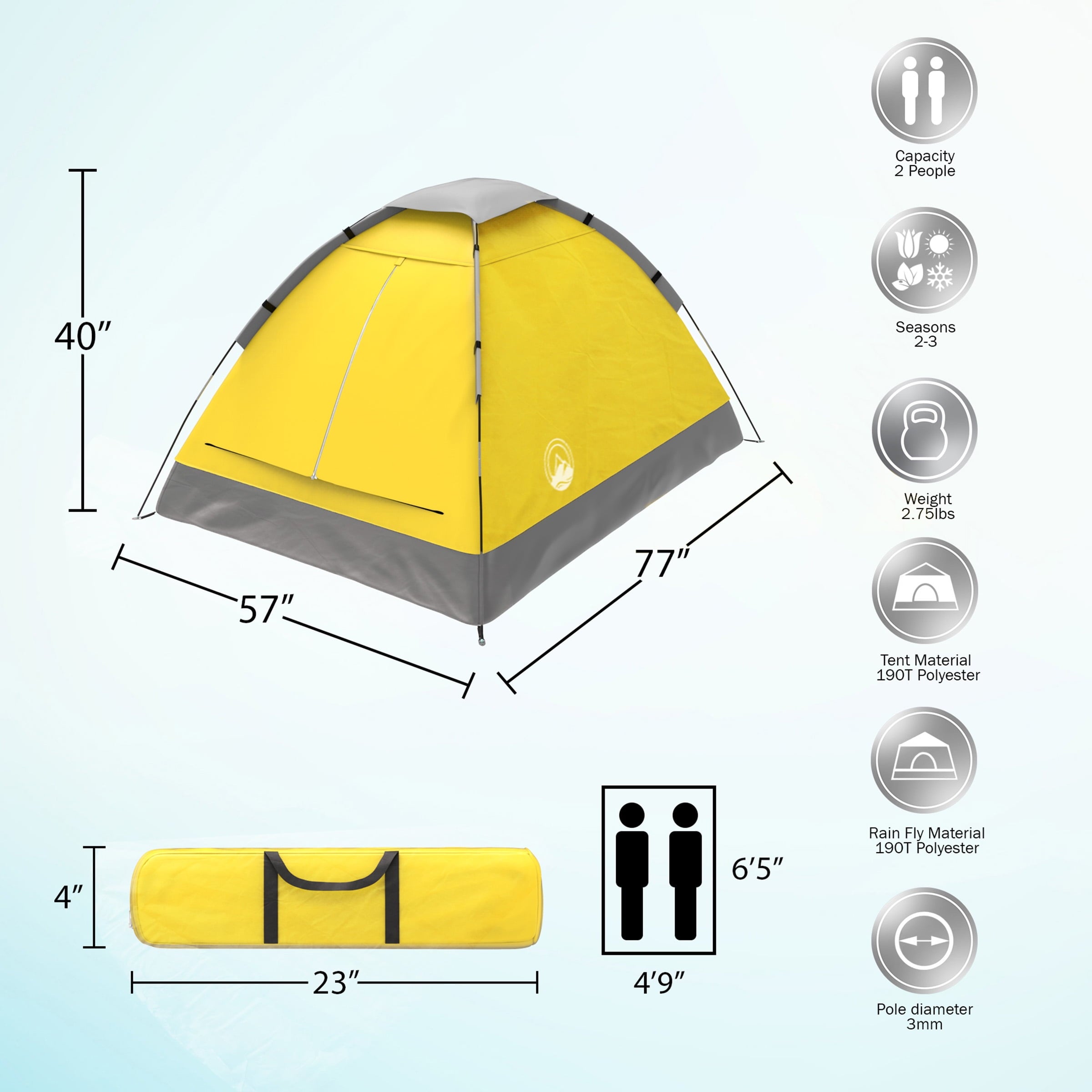 2-Person Dome Tent- Rain Fly & Carry Bag- Easy Set Up-Great for Camping Backpacking Hiking & Outdoor Music Festivals by Wakeman Outdoors (Yellow)