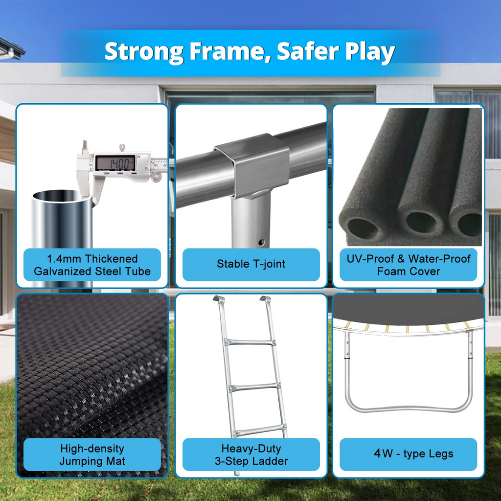 16FT Trampoline for 8-9 Kids Adults with Basketball Hoop, Ladder, Light, Sprinkler, Socks, Outdoor Heavy Duty Recreational Trampoline