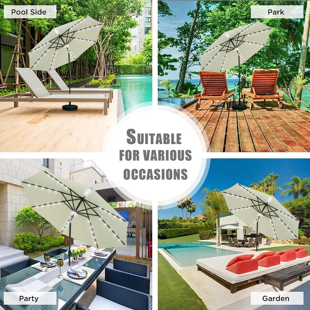 Autlaycil 10 ft Solar Patio Umbrellas with 40 LED lights for Market Outdoor Pool, Steel Tilt Crank, Navy Blue