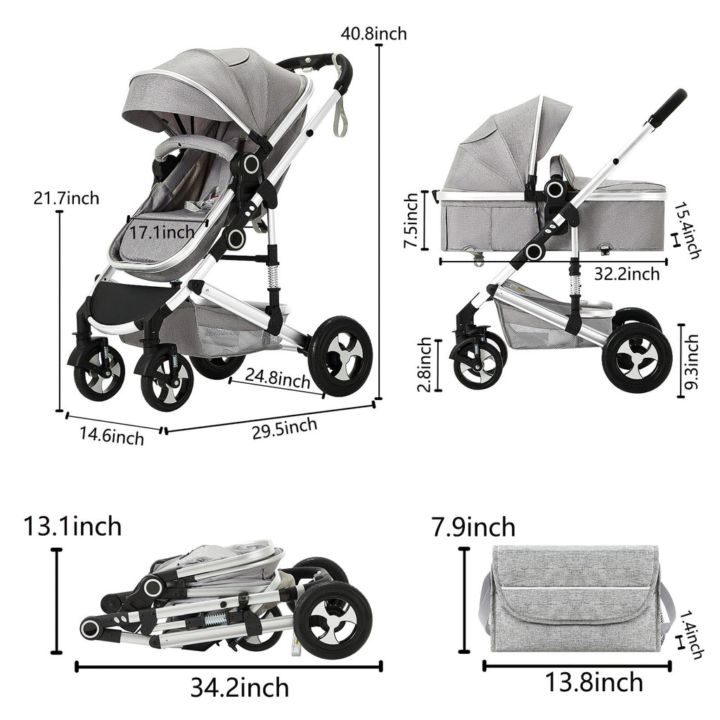AILEEKISS 2 in 1 Convertible Baby Stroller, Unisex Folding Infant Newborn Bassinet Pram, Dark Grey