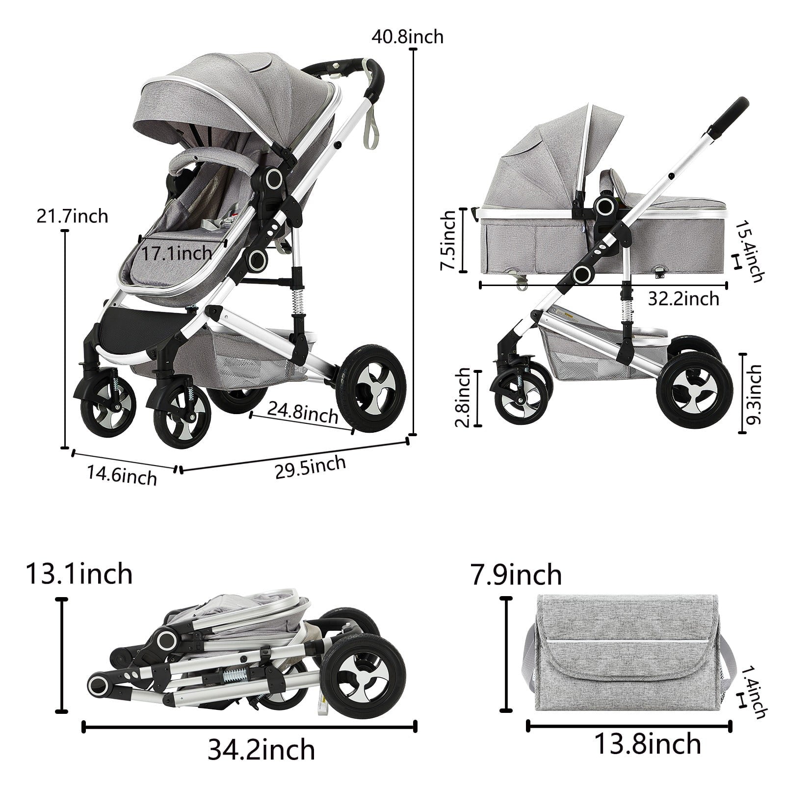 AILEEKISS 2 in 1 Convertible Baby Stroller, Unisex Folding Infant Newborn Bassinet Pram, Dark Grey