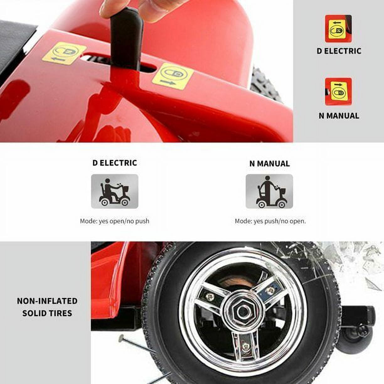 1inchome 4 Wheel Mobility Scooter for Seniors, Folding Electric Powered Wheelchair Device for Adults, Elderly, Gift for Elderly, Red