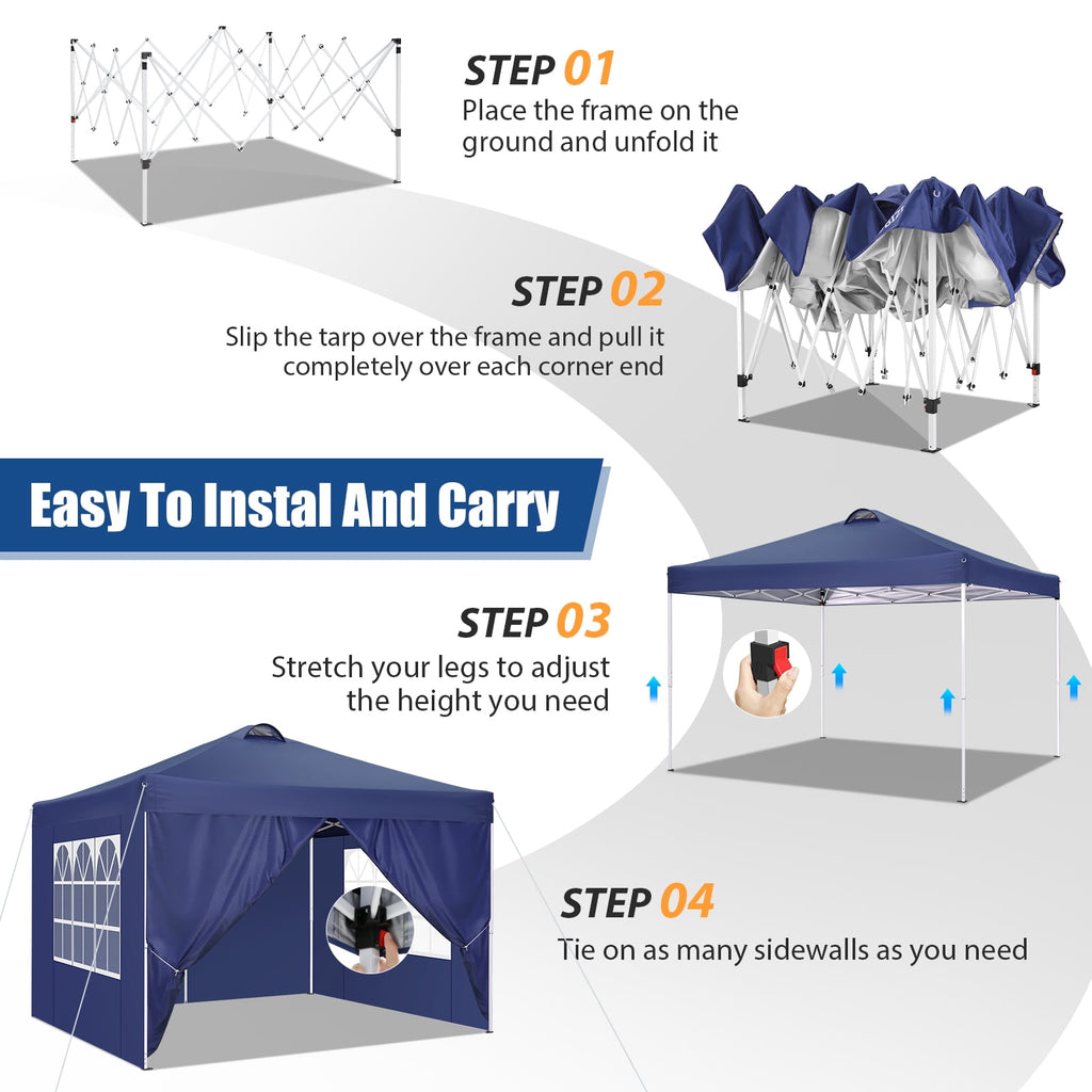 10'x10' EZ Pop Up Canopy with Top Vent, Large Commercial Tent, Waterproof and Sunproof with 4 Removable Sidewalls, Suitable for Weddings come with 4 Sandbags (Black)