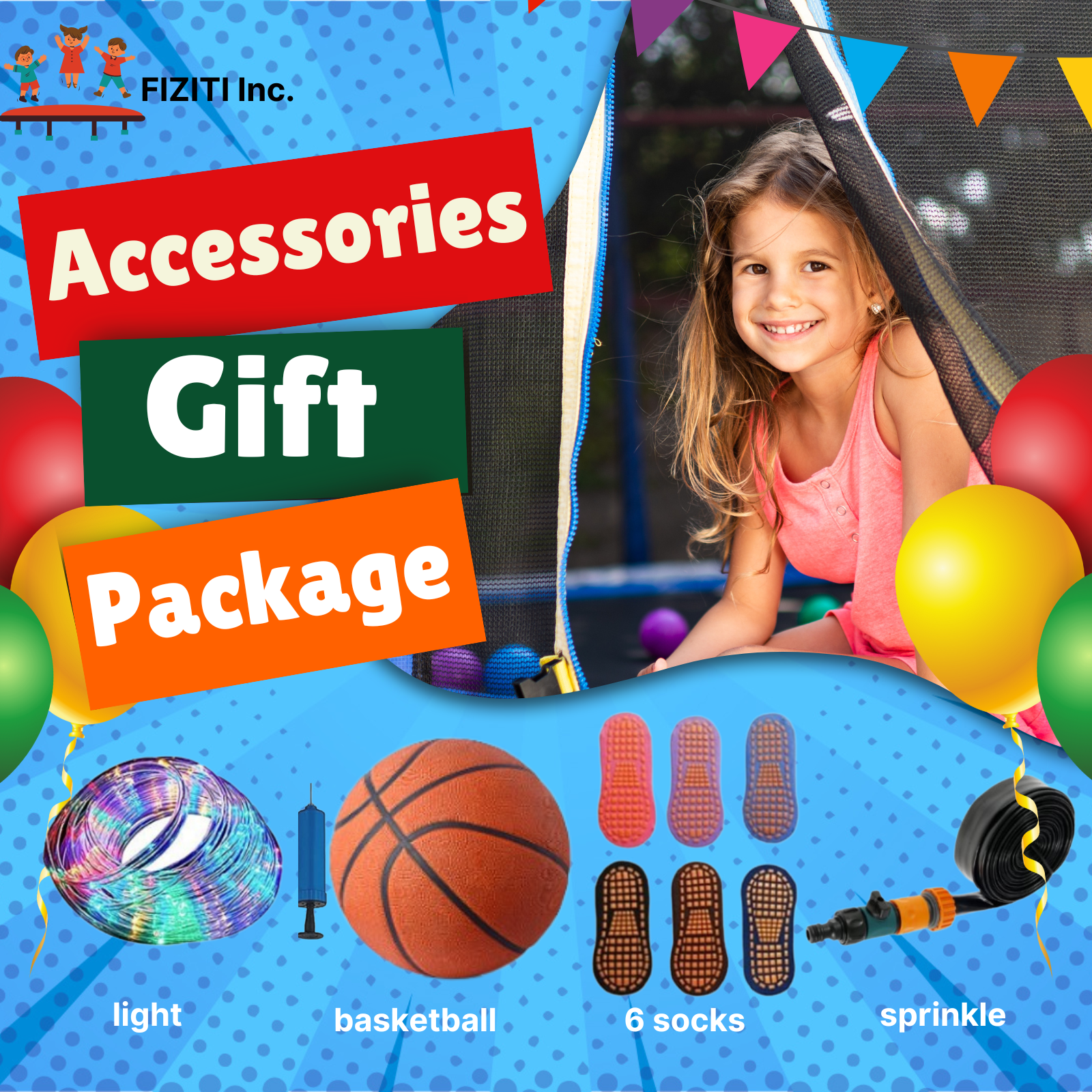 16FT Trampoline for 8-9 Kids Adults with Basketball Hoop, Ladder, Light, Sprinkler, Socks, Outdoor Heavy Duty Recreational Trampoline