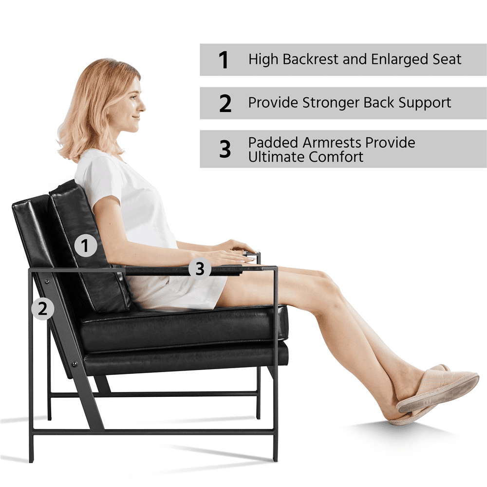 Alden Design Mid-Century Modern Accent Chair with Metal Frame, Brown Faux Leather