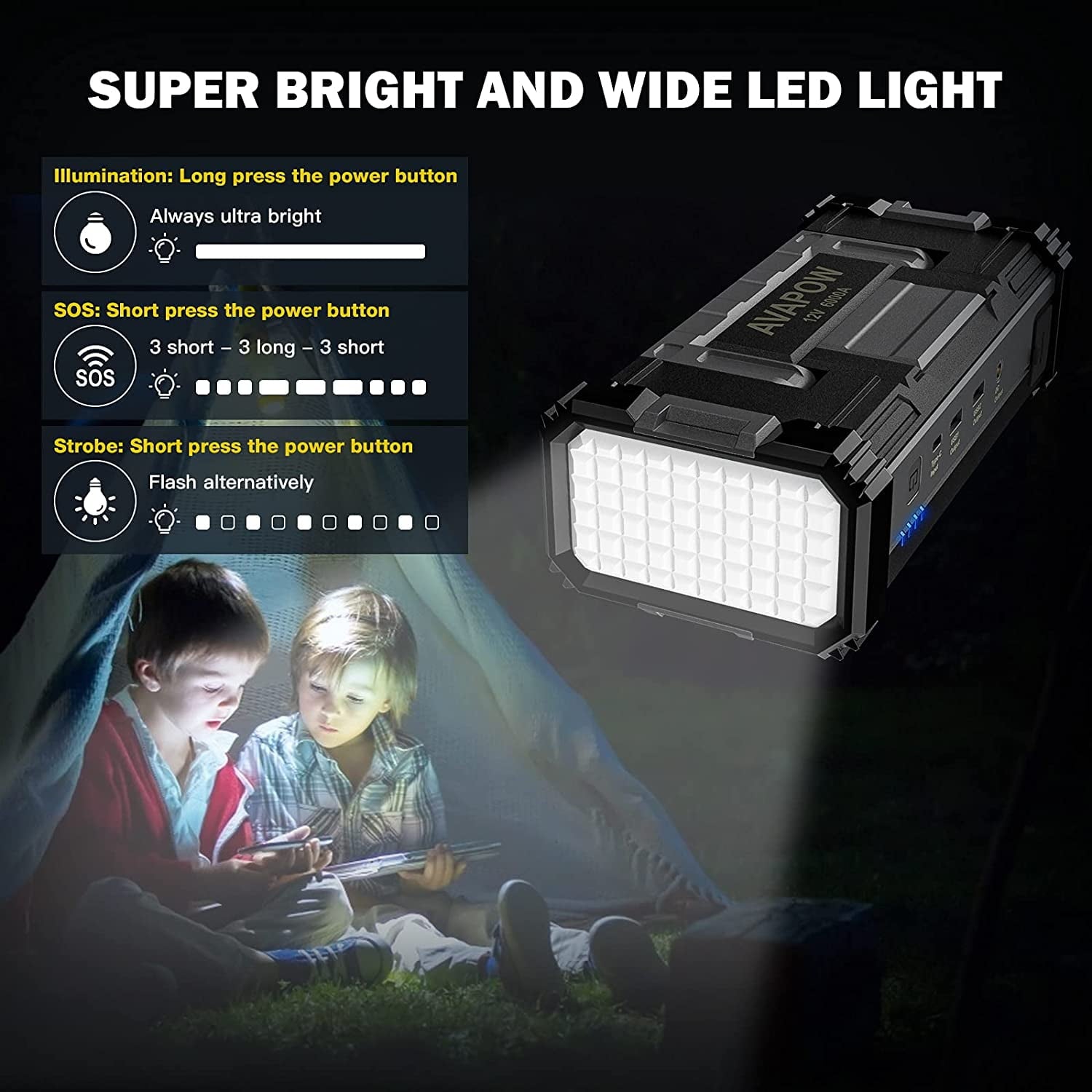 AVAPOW W68 6000A Car Battery Jump Starter(for All Gas or up to 12L Diesel) , Yellow