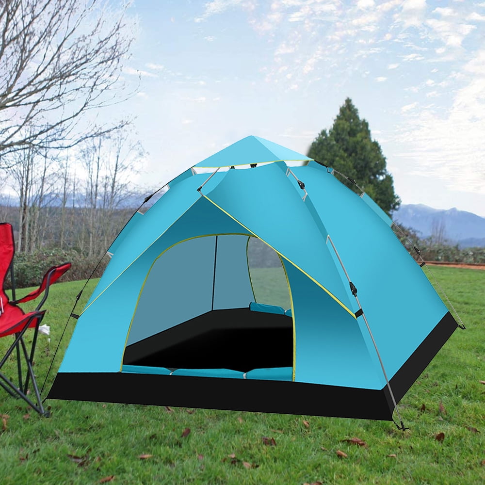 Aedavey Camping Tent 3 Person Automatic Pop Up Instant Tent Waterproof Windproof Portable 7' x 7' x 53" Lake Blue