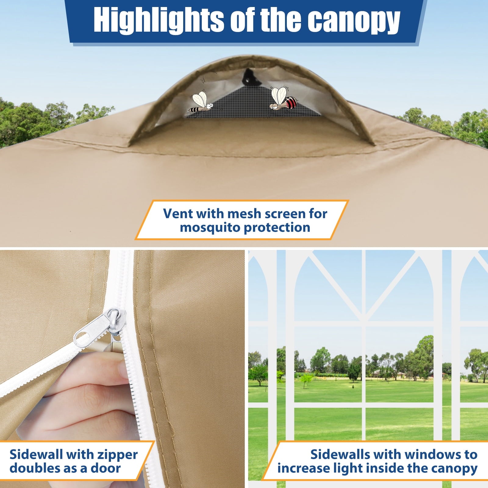 10'x10' EZ Pop Up Canopy with Top Vent, Large Commercial Tent, Waterproof and Sunproof with 4 Removable Sidewalls, Suitable for Weddings come with 4 Sandbags (Black)
