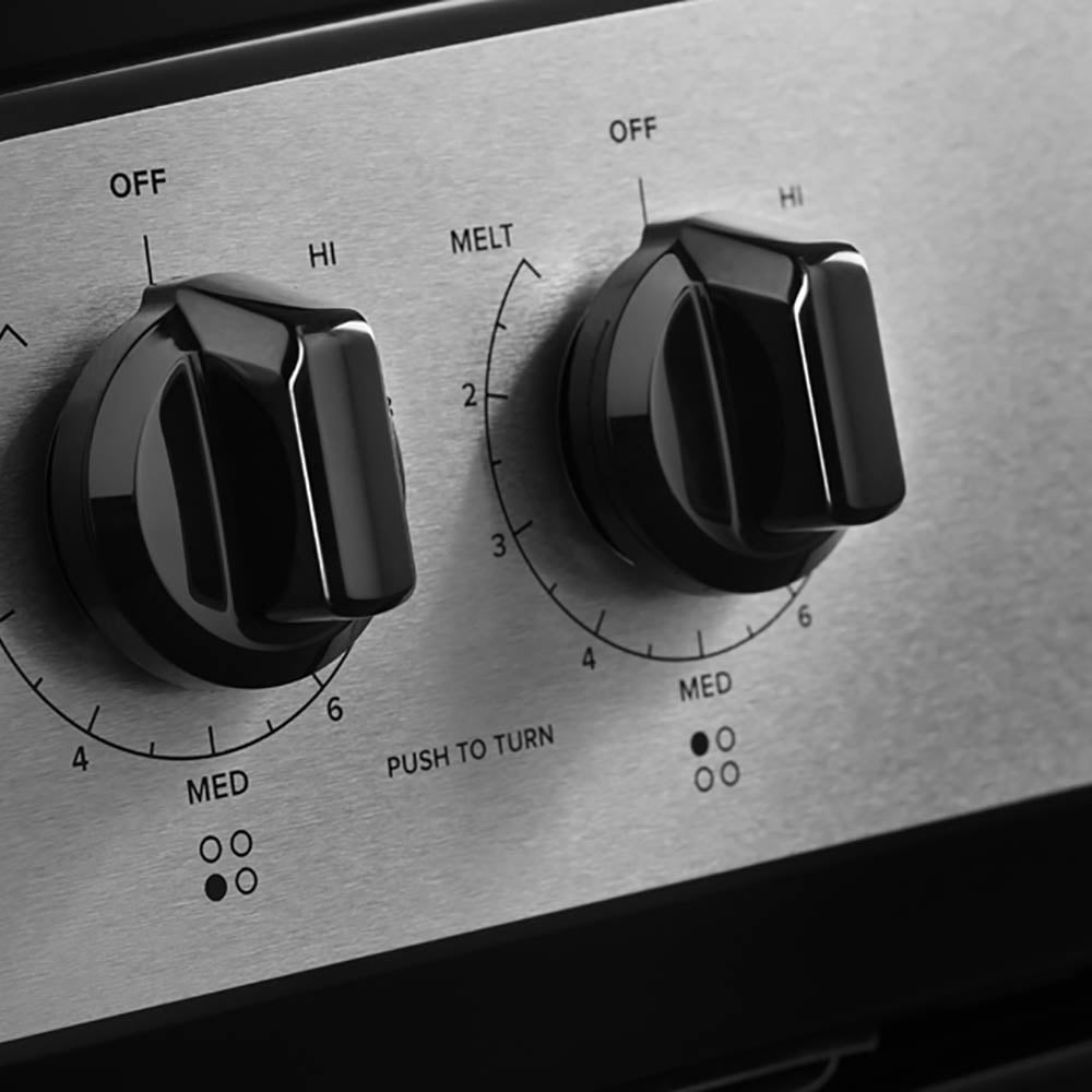 Amana® Brand New Model - AER6303MMS 30-inch Electric Range with 4.8 Cu ft oven. - assembled product Depth: 27.5” - assembled product height: 46.08” - assembled product Width: 30”