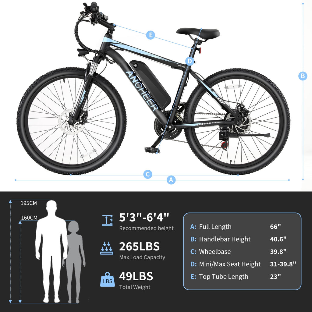 ANCHEER 26'' Electric Bike Adults/Electric Mountain Bike with 500W Motor, Up to 50 Miles commuter Ebike/Electric Bicycle with Removable 48V-7.8Ah Battery