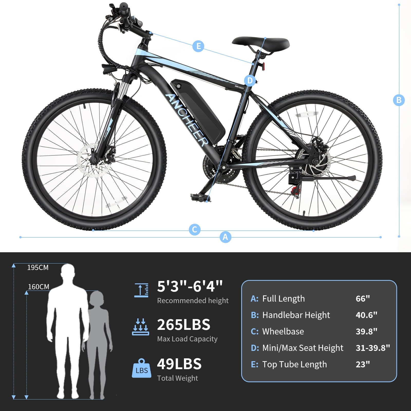 ANCHEER 26'' Electric Bike Adults/Electric Mountain Bike with 500W Motor, Up to 50 Miles commuter Ebike/Electric Bicycle with Removable 48V-7.8Ah Battery