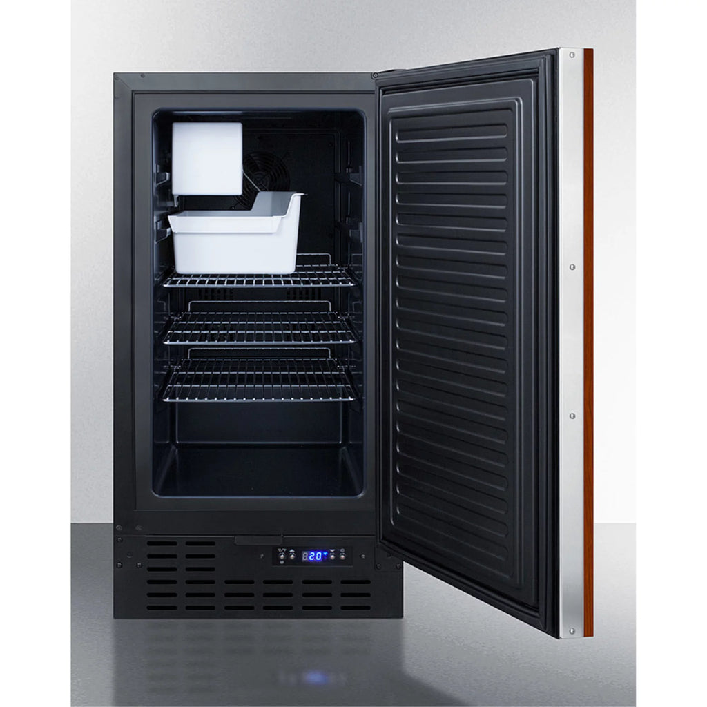 18" wide built-in undercounter manual defrost crescent icemaker with panel-ready door; no drain required