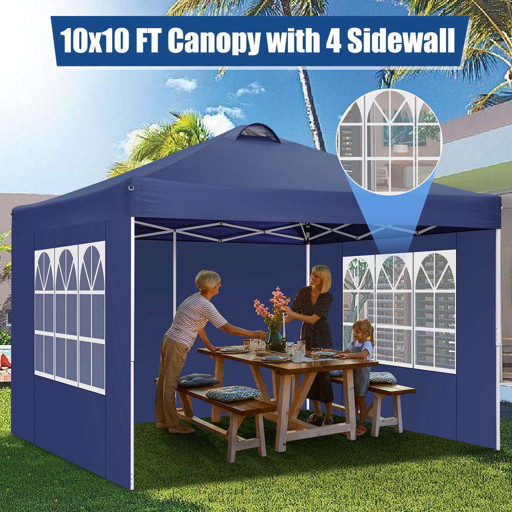 10'x10' EZ Pop Up Canopy with Top Vent, Large Commercial Tent, Waterproof and Sunproof with 4 Removable Sidewalls, Suitable for Weddings come with 4 Sandbags (Black)