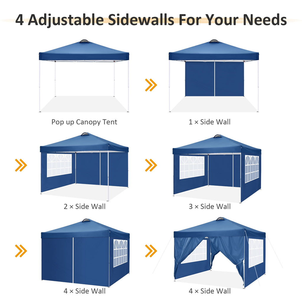 10'x10' EZ Pop Up Canopy with Top Vent, Large Commercial Tent, Waterproof and Sunproof with 4 Removable Sidewalls, Suitable for Weddings come with 4 Sandbags (Black)