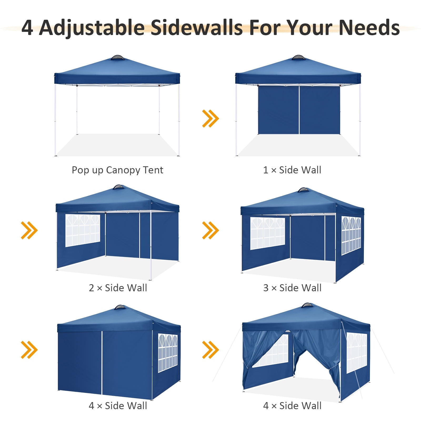 10'x10' EZ Pop Up Canopy with Top Vent, Large Commercial Tent, Waterproof and Sunproof with 4 Removable Sidewalls, Suitable for Weddings come with 4 Sandbags (Black)