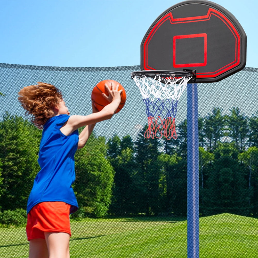 14FT Trampoline for Kids, Trampoline with Basketball Hoop&Safety Enclosure Net, 880LBS Capacity 4 Kids, Waterproof Mat and Ladder, Outdoor Backyard Trampoline