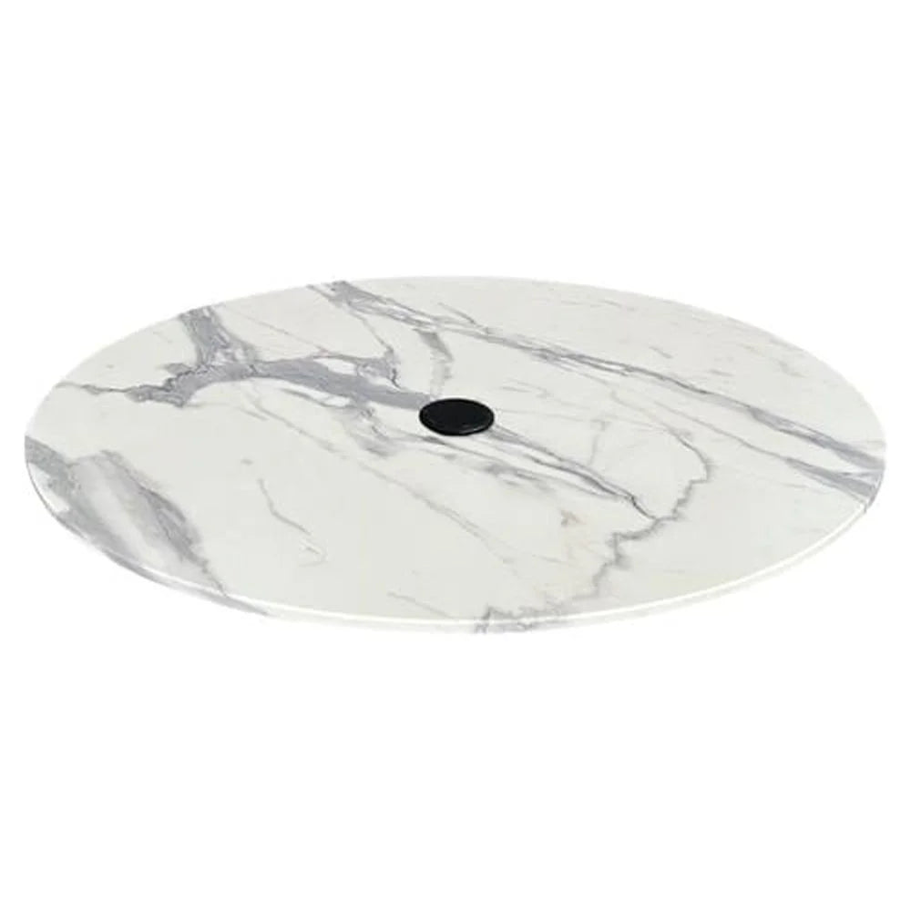 36" Diameter White Marble, Indoor/Outdoor All-Season EuroSlim Table Top with Umbrella Hole by the Holland Bar Stool Co.