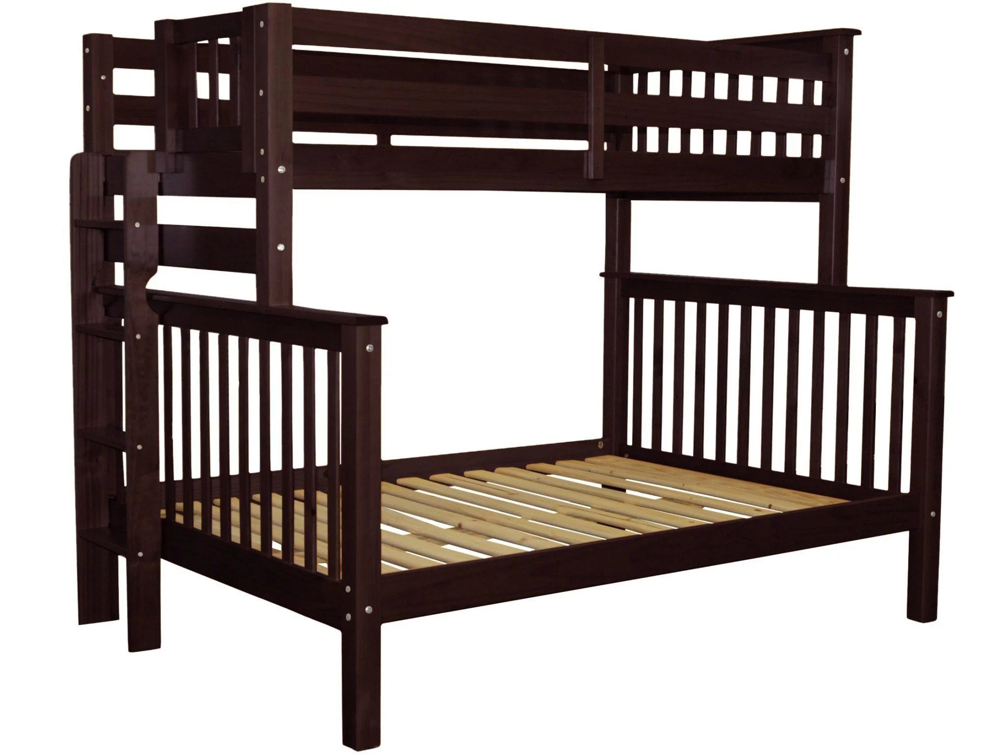 Bedz King Bunk Beds Twin over Full Mission Style with End Ladder, Dark Cherry