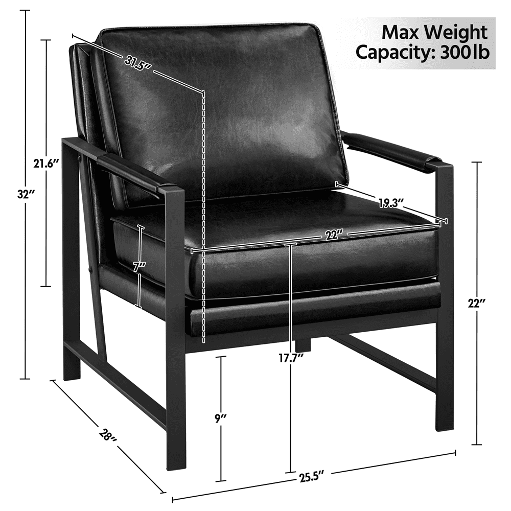 Alden Design Mid-Century Modern Accent Chair with Metal Frame, Brown Faux Leather