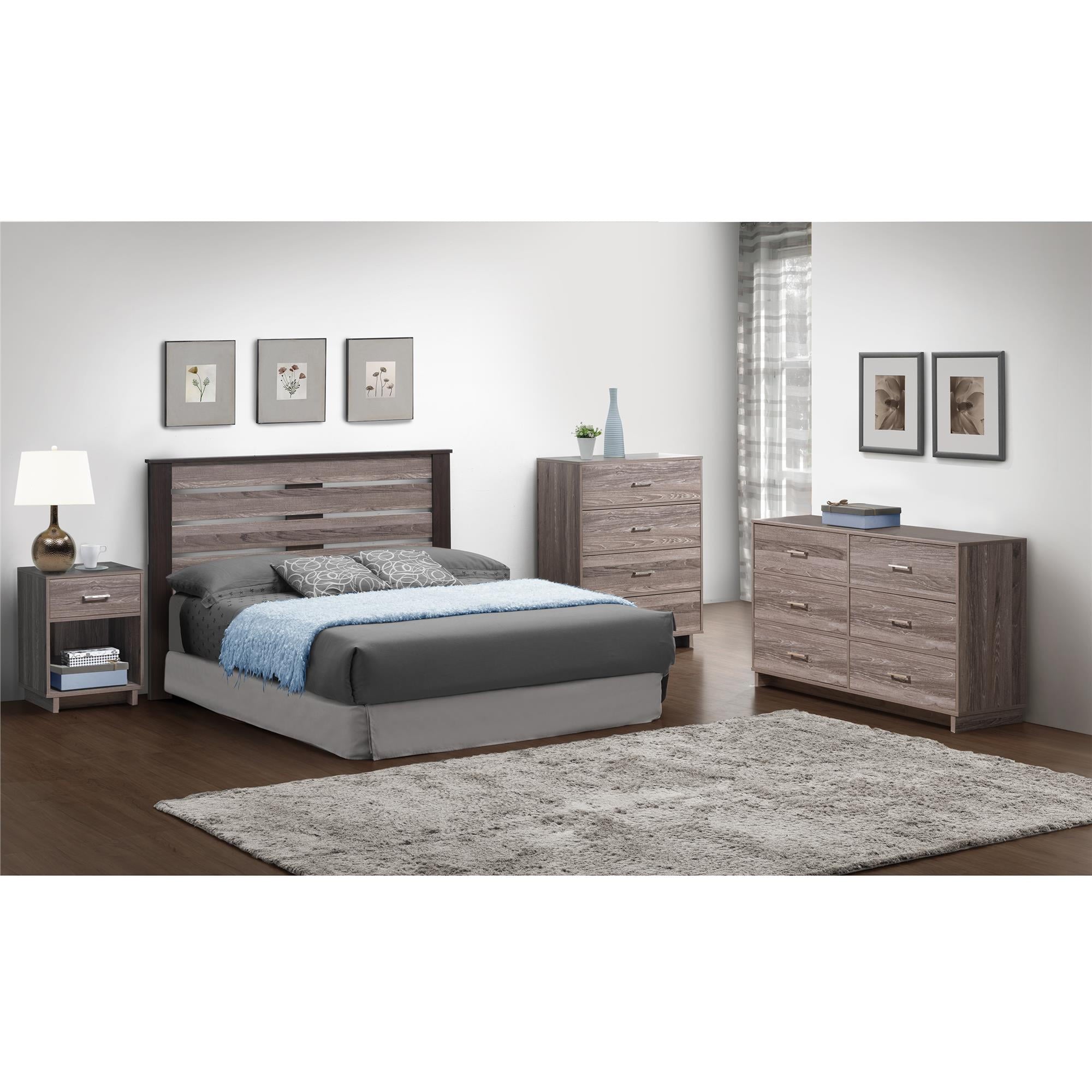 Ameriwood Home Lennon Tall 5 Drawer Dresser, Medium Brown and Faux Rattan
