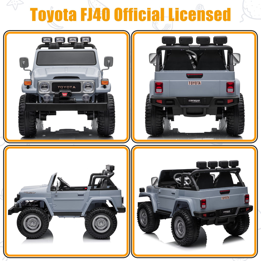 2 Seater 24V Ride on Car, Licensed Toyota Land Cruiser FJ40 Electric Truck with Remote Control, 4x80W Engine, Battery Powered Kid Car to Drive for Boy Girl, White