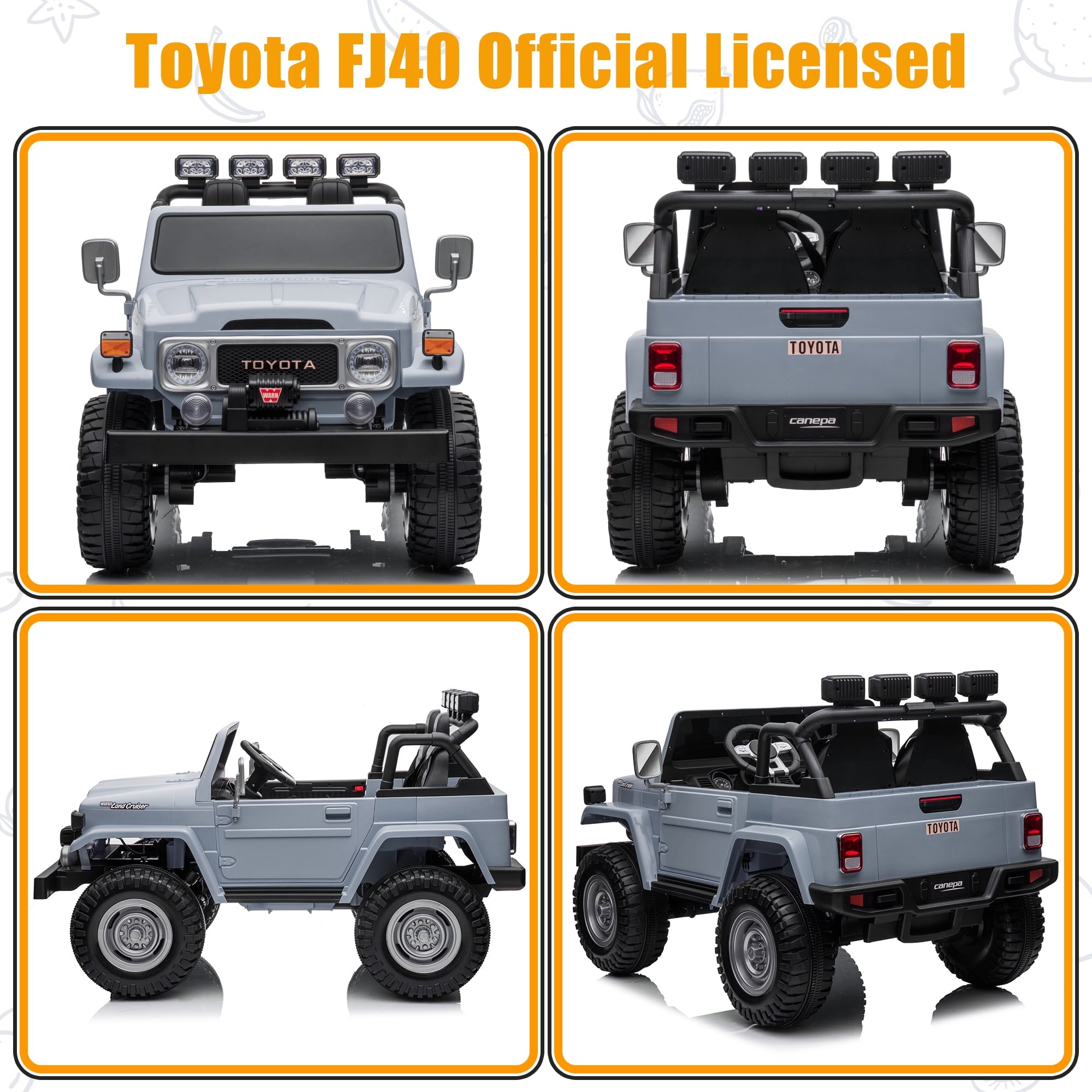 2 Seater 24V Ride on Car, Licensed Toyota Land Cruiser FJ40 Electric Truck with Remote Control, 4x80W Engine, Battery Powered Kid Car to Drive for Boy Girl, White