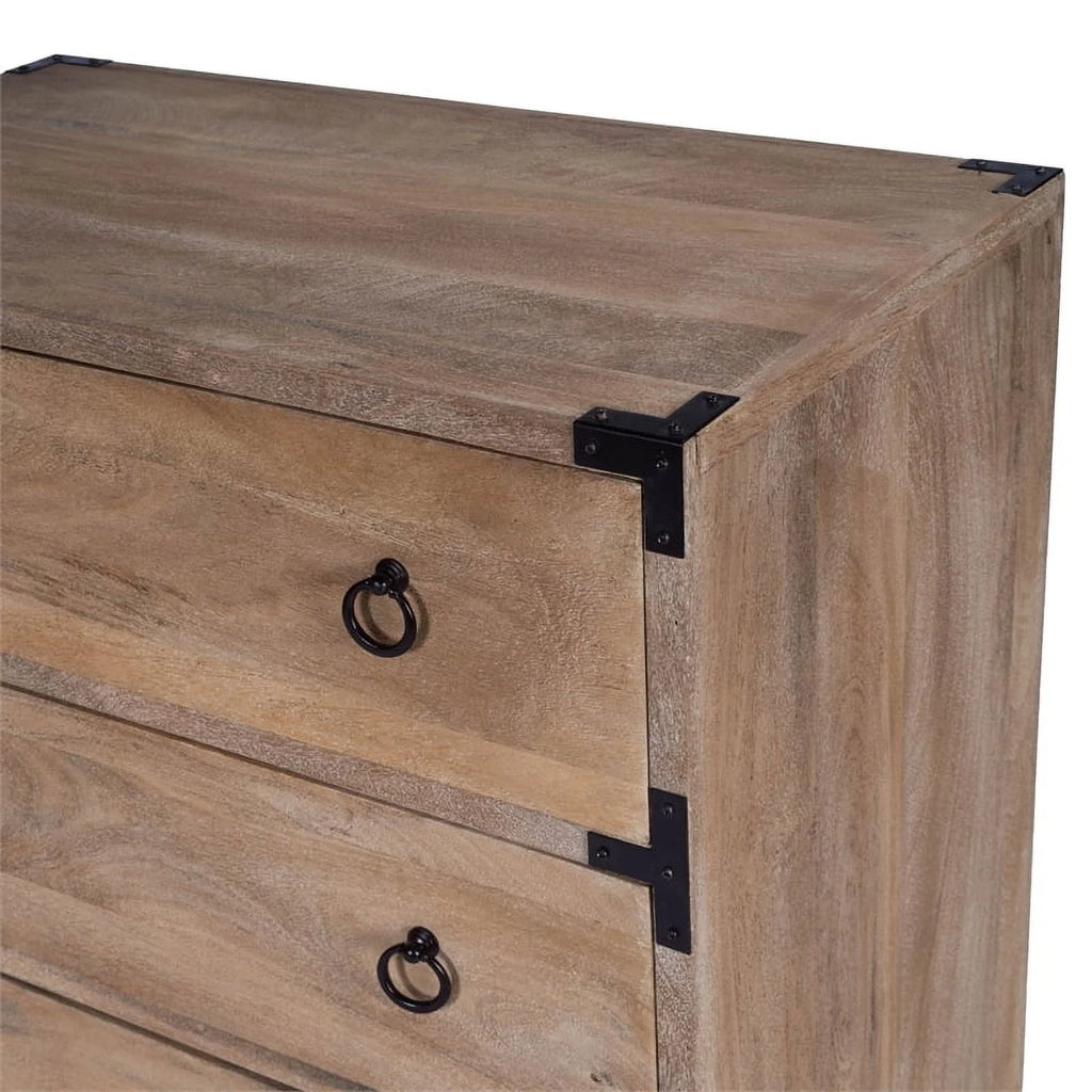 Beaumont Lane 3-Drawer Transitional Wood Campaign Chest in Natural/Dark Bronze