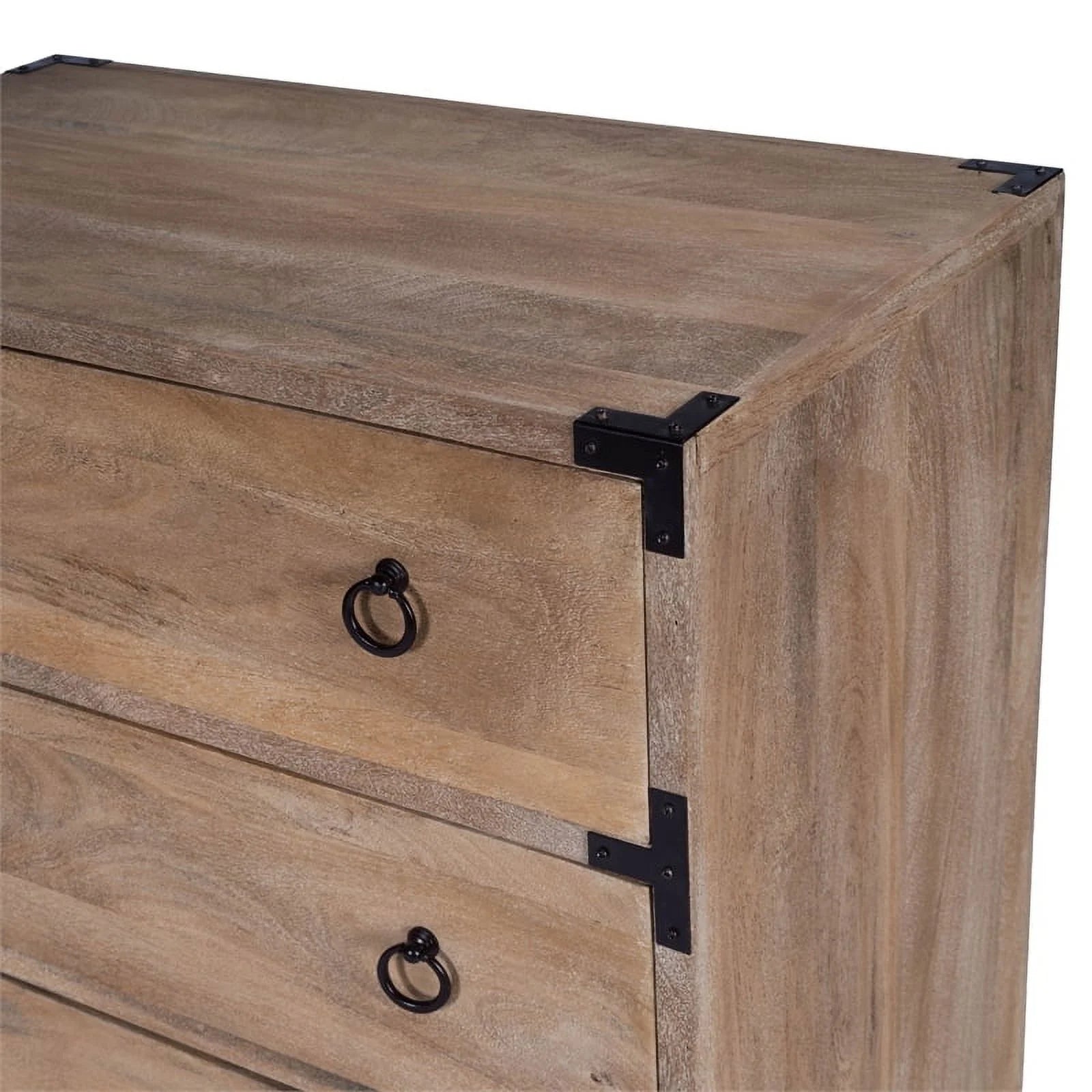 Beaumont Lane 3-Drawer Transitional Wood Campaign Chest in Natural/Dark Bronze
