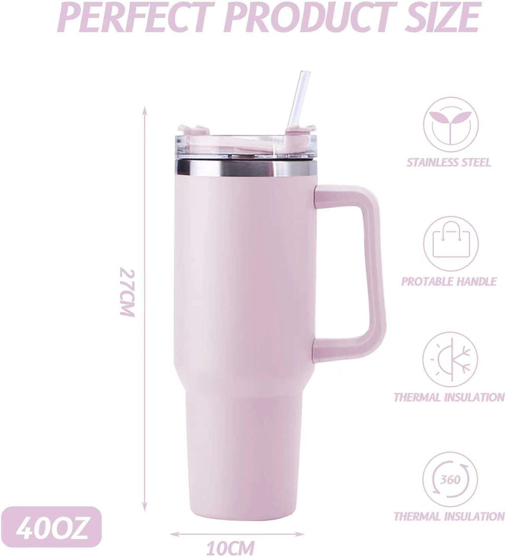 40 oz Tumbler with Handle Stainless Steel Insulated Travel Coffee Mug Double Wall Vacuum Straw for Ice Drinks & Hot