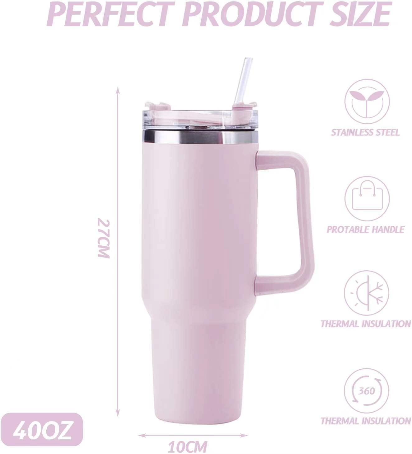 40 oz Tumbler with Handle Stainless Steel Insulated Travel Coffee Mug Double Wall Vacuum Straw for Ice Drinks & Hot