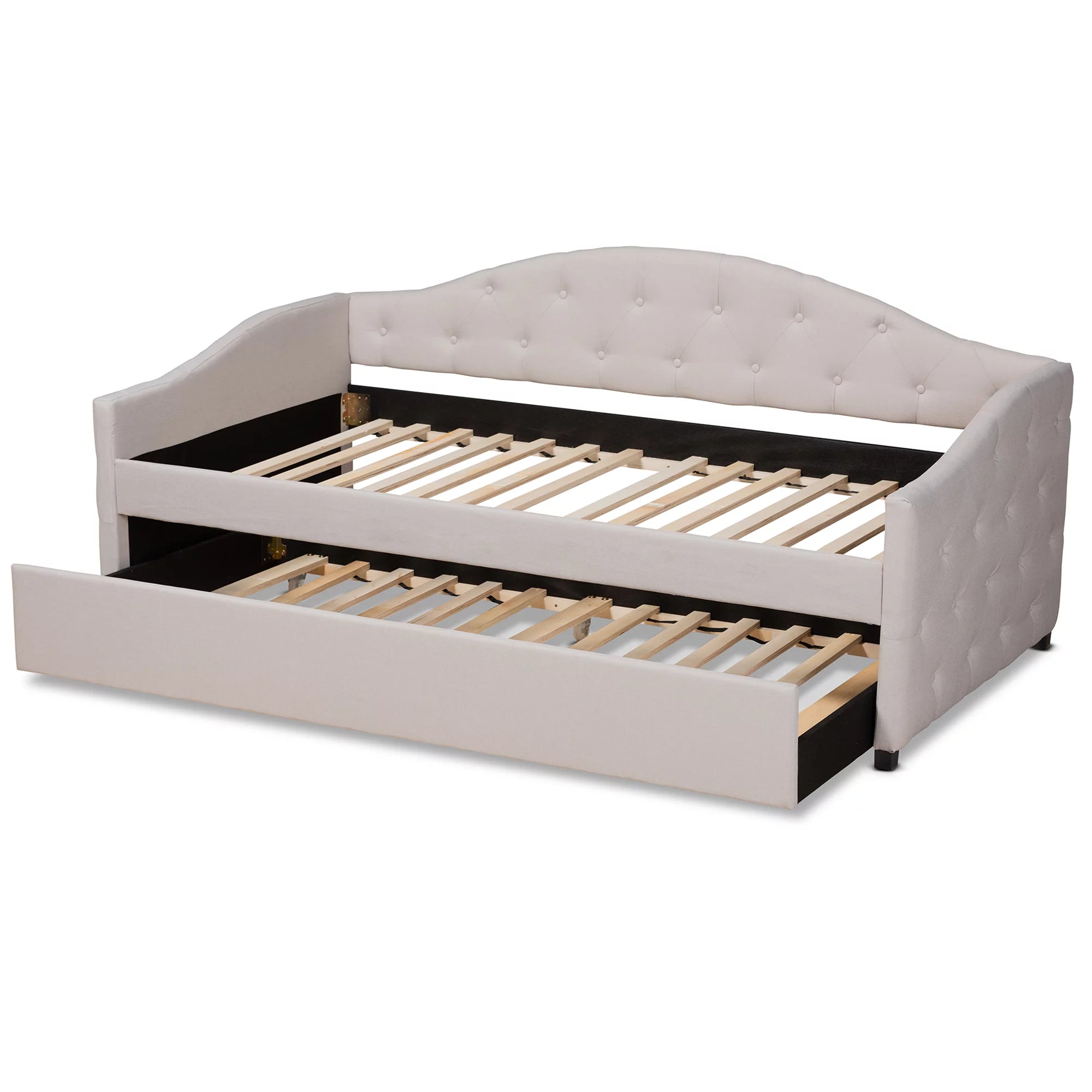 Baxton Studio Becker Transitional Upholstered with Trundle Daybed, Twin, Beige/Black