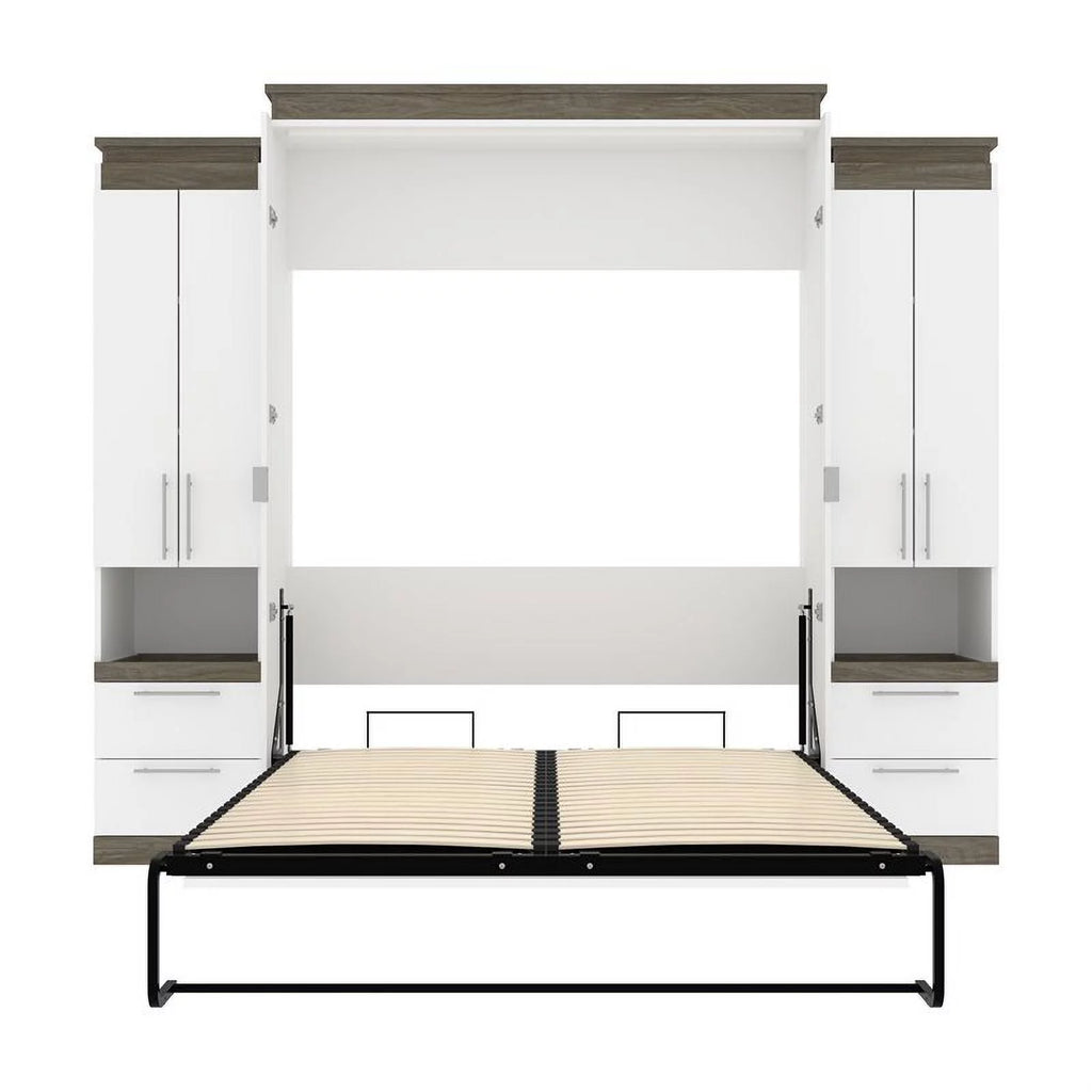 Atlin Designs 104" Modern Wood Queen Murphy Bed with 2 Storage Cabinets in White