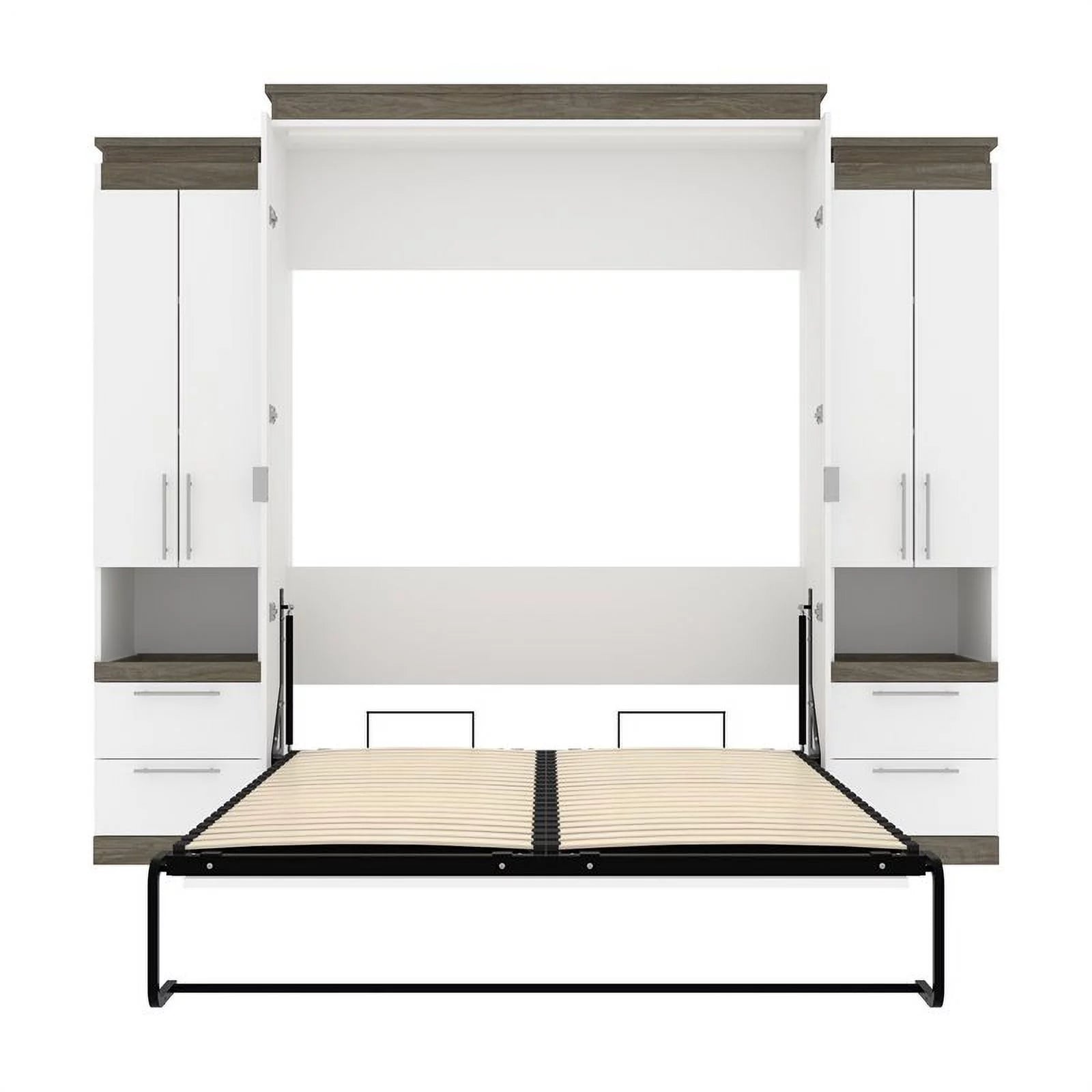 Atlin Designs 104" Modern Wood Queen Murphy Bed with 2 Storage Cabinets in White