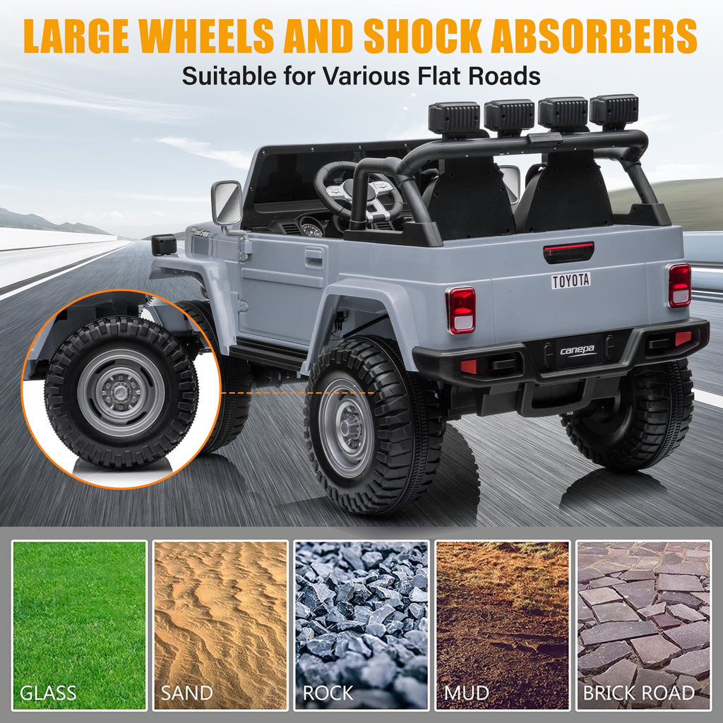 2 Seater 24V Ride on Car, Licensed Toyota Land Cruiser FJ40 Electric Truck with Remote Control, 4x80W Engine, Battery Powered Kid Car to Drive for Boy Girl, White