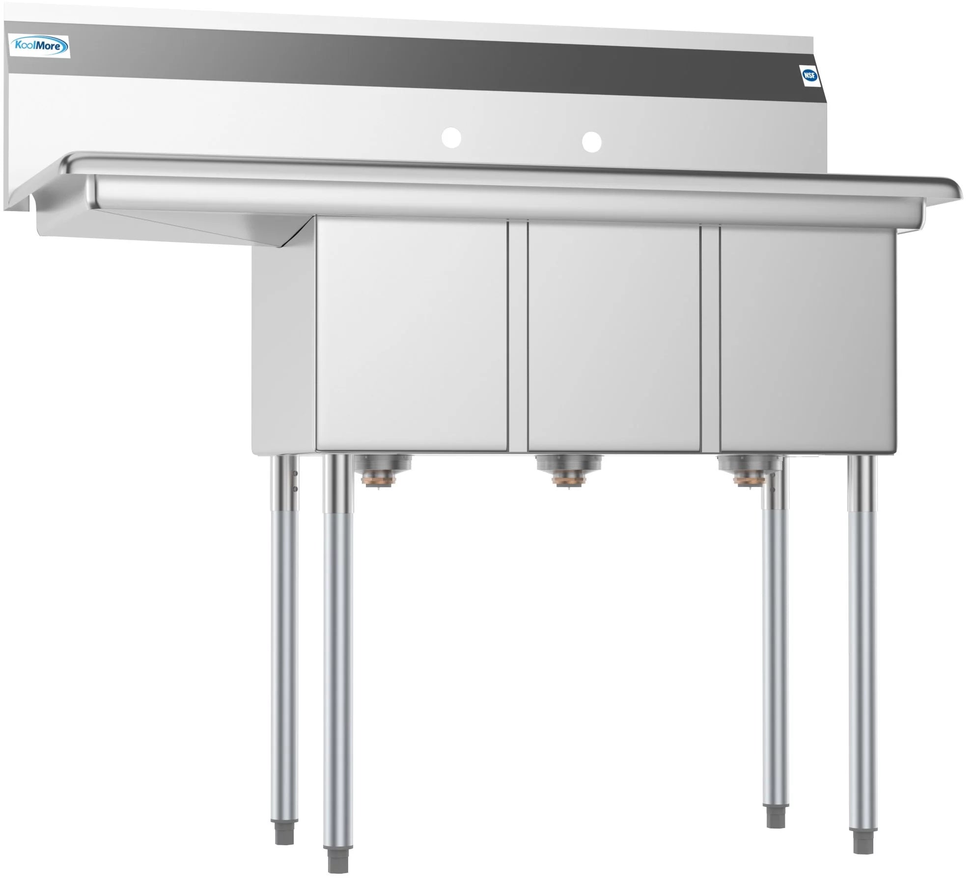 3 Compartment 45" Stainless Steel Commercial Kitchen Sink with Drainboard - Bowl Size 10" x 14" x 10"