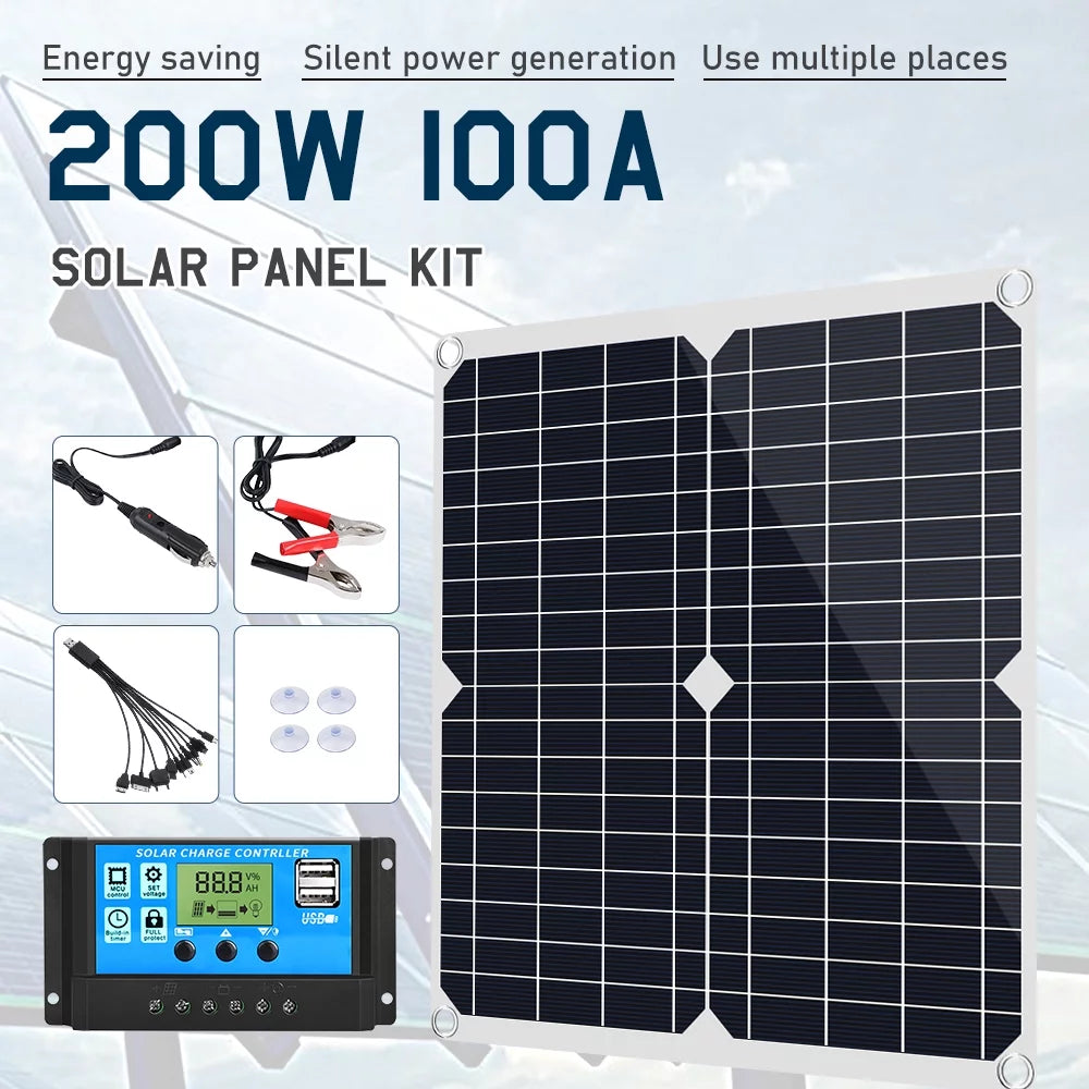 6000W Complete Solar Panel Kit Solar Power Generator 100A Home 110V Grid System