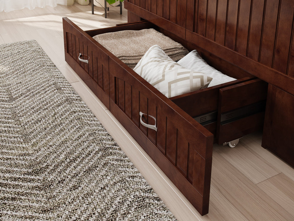 AFI Southampton Full Wood Murphy Bed Chest with Mattress, Drawer & Charger in Walnut