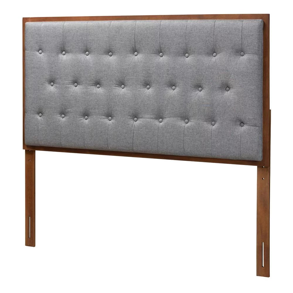 Baxton Studio Harumi Gray Fabric and Walnut Brown Wood King size Headboard