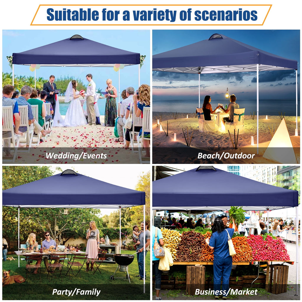 10'x10' EZ Pop Up Canopy with Top Vent, Large Commercial Tent, Waterproof and Sunproof with 4 Removable Sidewalls, Suitable for Weddings come with 4 Sandbags (Black)