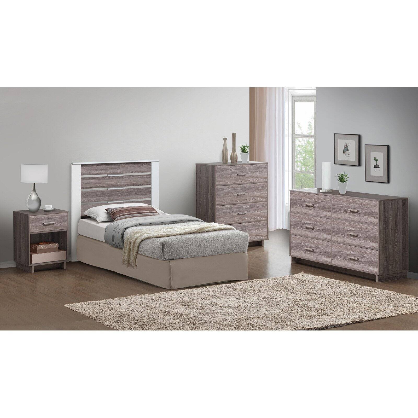 Ameriwood Home Lennon Tall 5 Drawer Dresser, Medium Brown and Faux Rattan