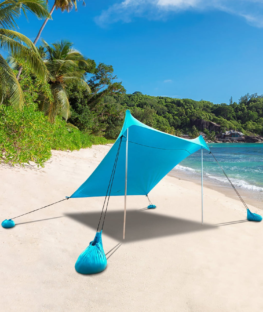 Alpha Camper Sunshade Beach Tent Sun Shelter UPF 50+ Portable Canopy Tent 7.6'x7.2' for 3-4 Person, Blue