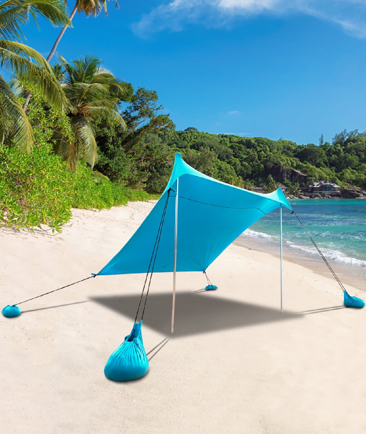 Alpha Camper Sunshade Beach Tent Sun Shelter UPF 50+ Portable Canopy Tent 7.6'x7.2' for 3-4 Person, Blue